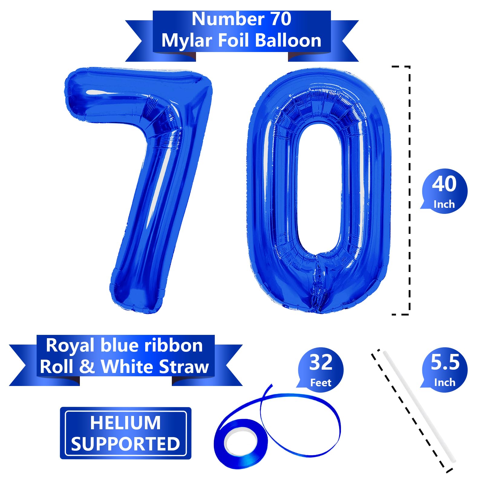 SINBEE 40-Inch Navy Blue 70 Number Balloons | Giant Mylar Digits for 70th Birthday & Anniversary