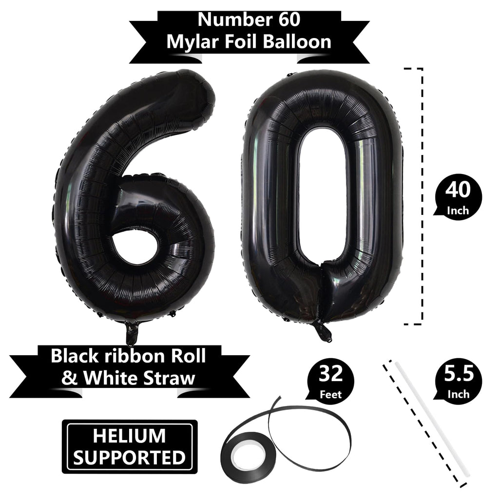SINBEE 40-Inch Black 60th Birthday Balloons – Giant Mylar 0 & 6 Numbers
