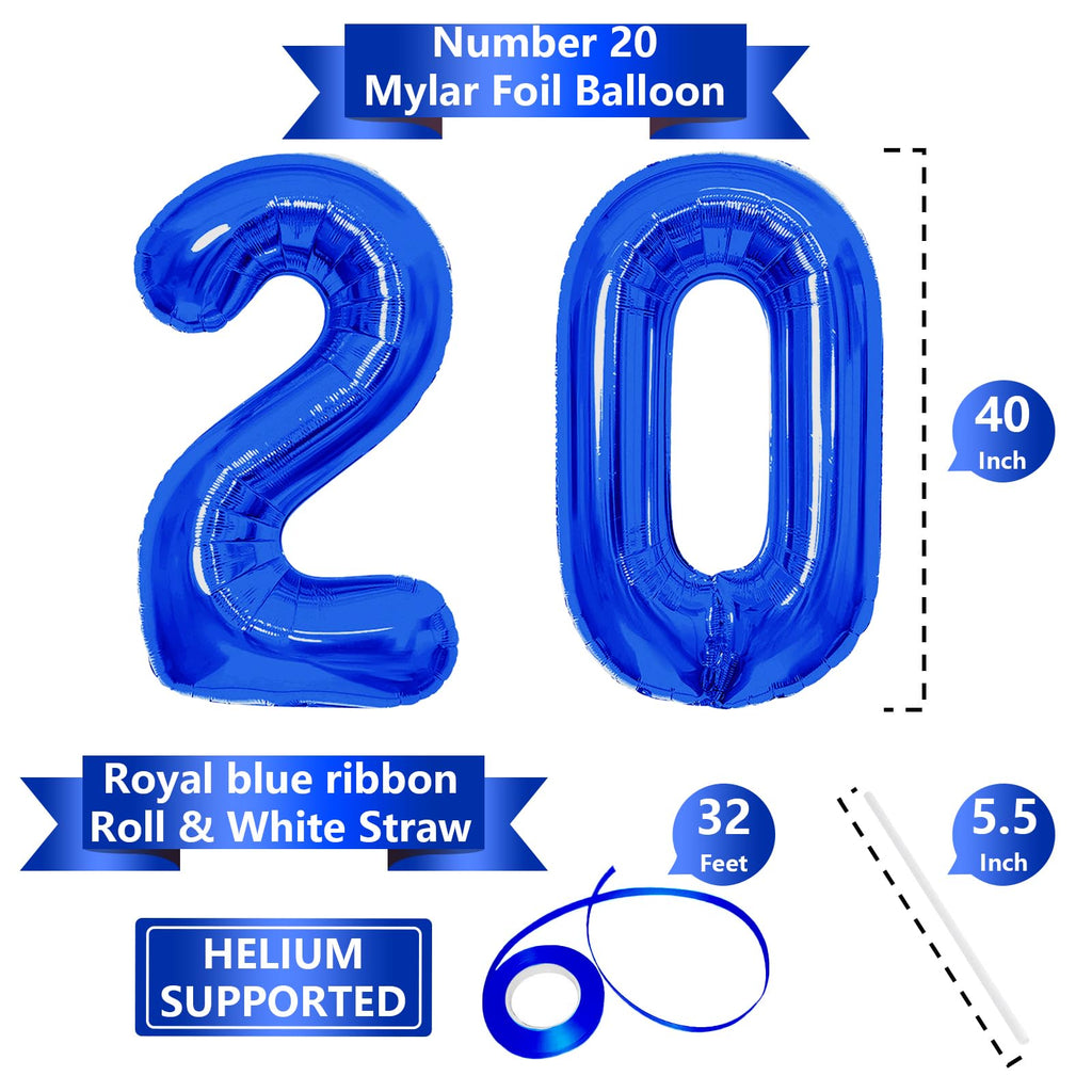 SINBEE 40-Inch Navy Blue 20 Number Balloons – Giant Mylar Foil 0 & 2 for 20th Birthday & Anniversary