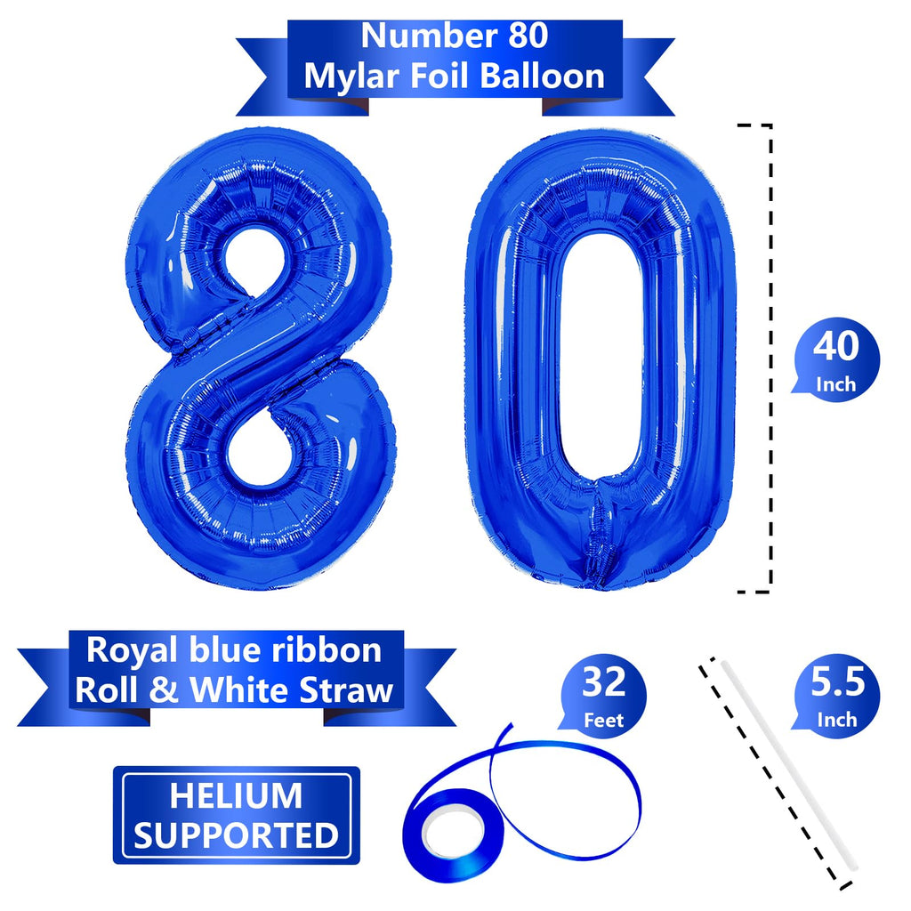 SINBEE 40-Inch Navy Blue 80th Birthday Balloons – Jumbo Mylar Foil 0 & 8 for Milestones