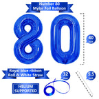 SINBEE 40-Inch Navy Blue 80th Birthday Balloons – Jumbo Mylar Foil 0 & 8 for Milestones