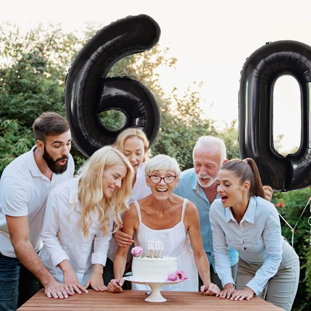 SINBEE 40-Inch Black 60th Birthday Balloons – Giant Mylar 0 & 6 Numbers