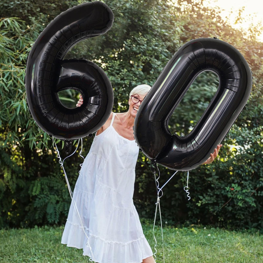 SINBEE 40-Inch Black 60th Birthday Balloons – Giant Mylar 0 & 6 Numbers