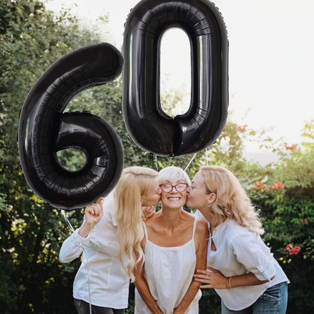 SINBEE 40-Inch Black 60th Birthday Balloons – Giant Mylar 0 & 6 Numbers