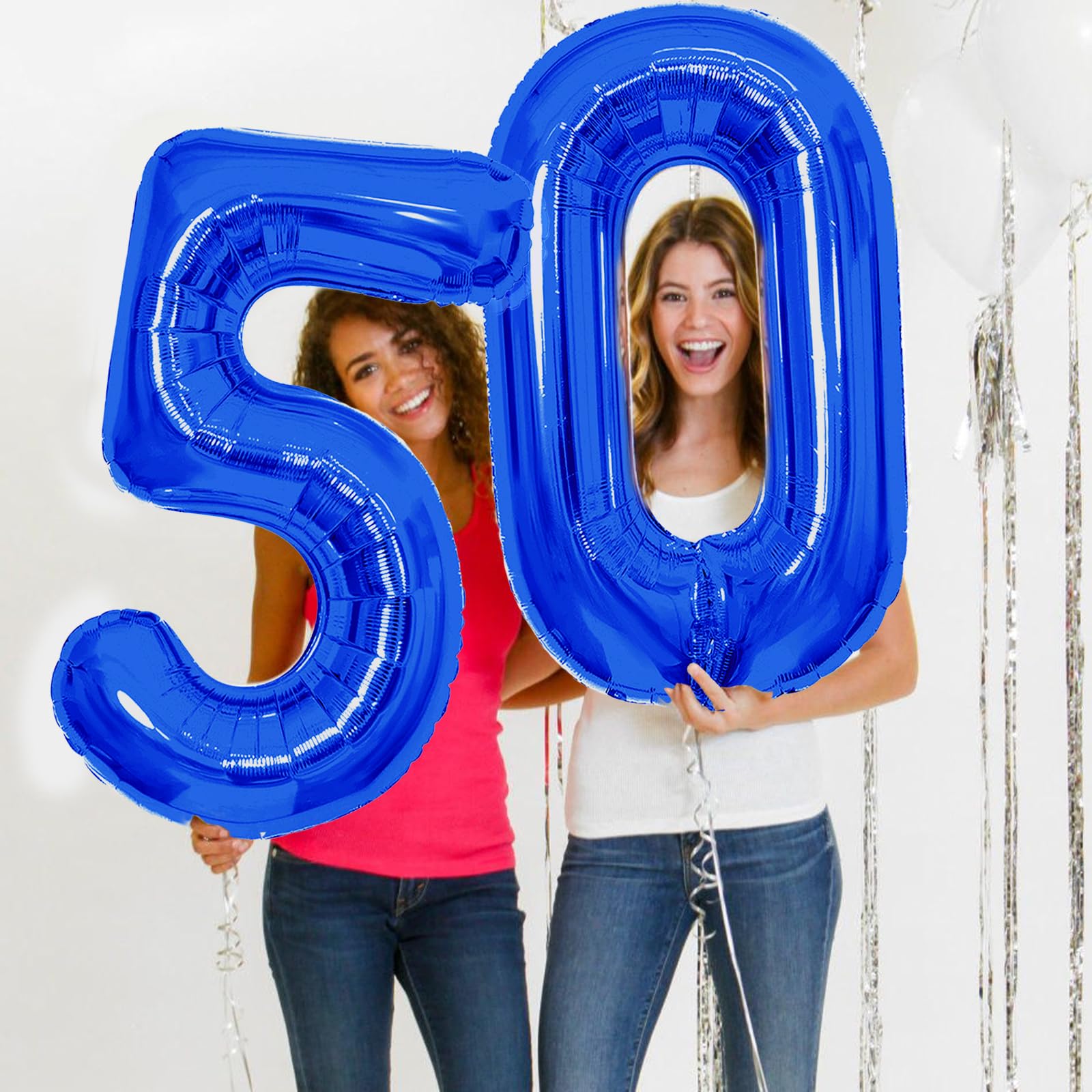 SINBEE 40 Inch Navy Blue 50 Number Balloons – Giant Mylar Foil 0 & 5 for 50th Birthday