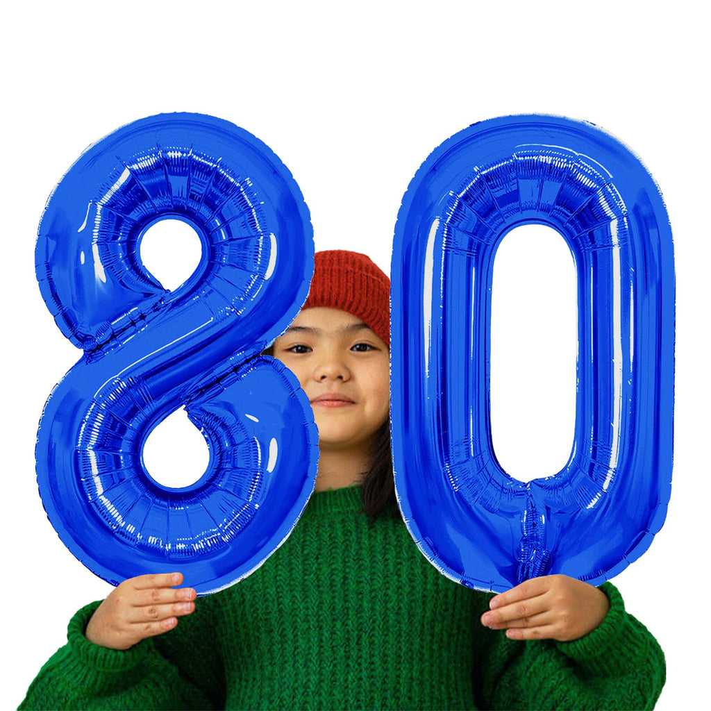 SINBEE 40-Inch Navy Blue 80th Birthday Balloons – Jumbo Mylar Foil 0 & 8 for Milestones
