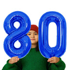 SINBEE 40-Inch Navy Blue 80th Birthday Balloons – Jumbo Mylar Foil 0 & 8 for Milestones