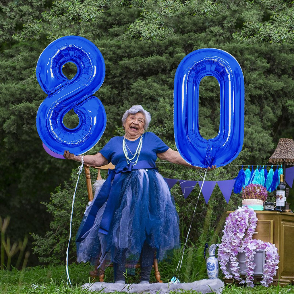 SINBEE 40-Inch Navy Blue 80th Birthday Balloons – Jumbo Mylar Foil 0 & 8 for Milestones