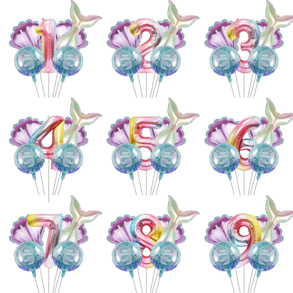 SINBEE Mermaid Birthday Decoration – 40-Inch Mermaid Foil Number Balloons for Under-the-Sea Parties