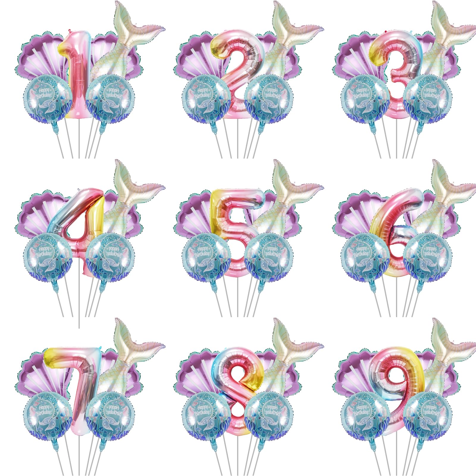 SINBEE Mermaid Birthday Decoration – 40-Inch Mermaid Foil Number Balloons for Under-the-Sea Parties