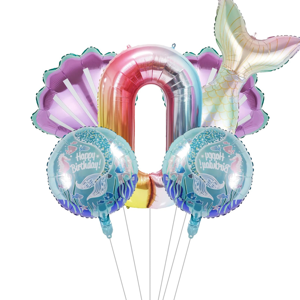 SINBEE Mermaid Birthday Decorations – 40in Number Balloon Kit with Mermaid Tail & Shell Balloons
