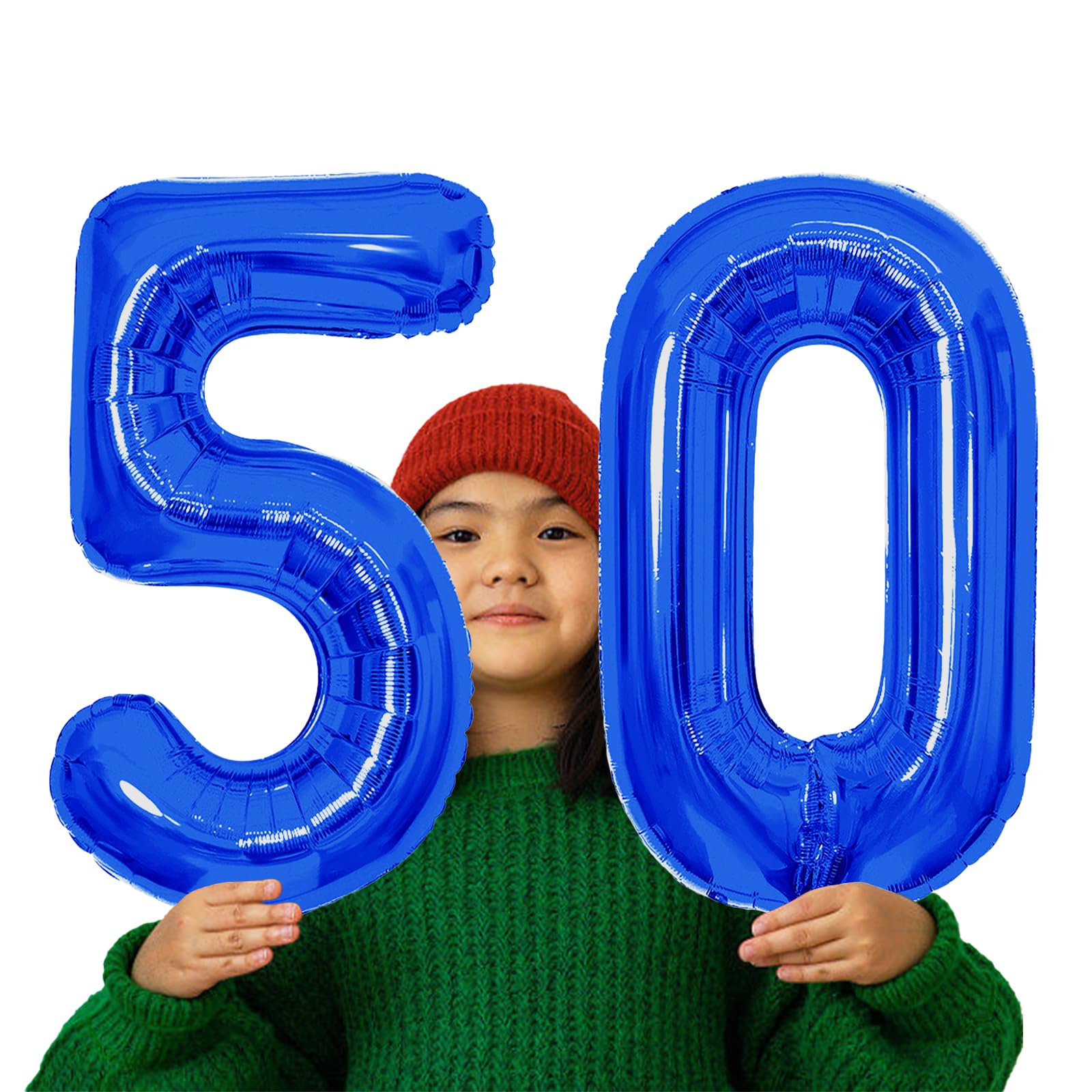SINBEE 40 Inch Navy Blue 50 Number Balloons – Giant Mylar Foil 0 & 5 for 50th Birthday