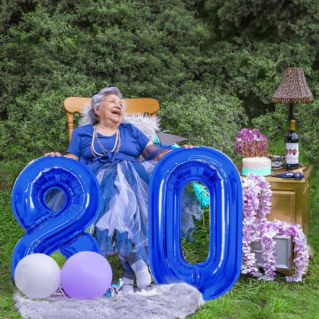 SINBEE 40-Inch Navy Blue 80th Birthday Balloons – Jumbo Mylar Foil 0 & 8 for Milestones