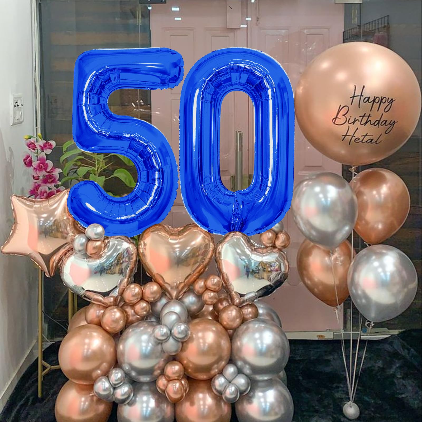 SINBEE 40 Inch Navy Blue 50 Number Balloons – Giant Mylar Foil 0 & 5 for 50th Birthday