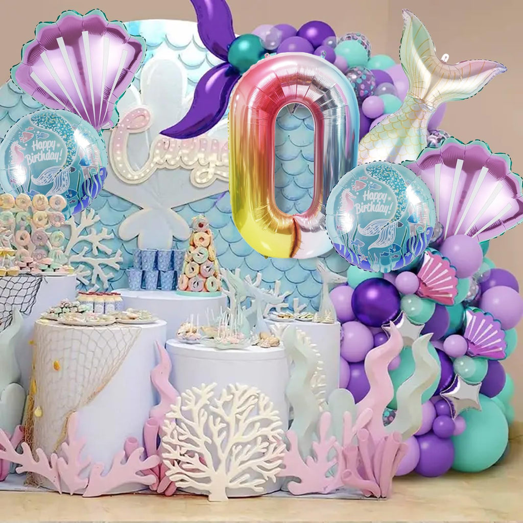SINBEE Mermaid Birthday Decorations – 40in Number Balloon Kit with Mermaid Tail & Shell Balloons