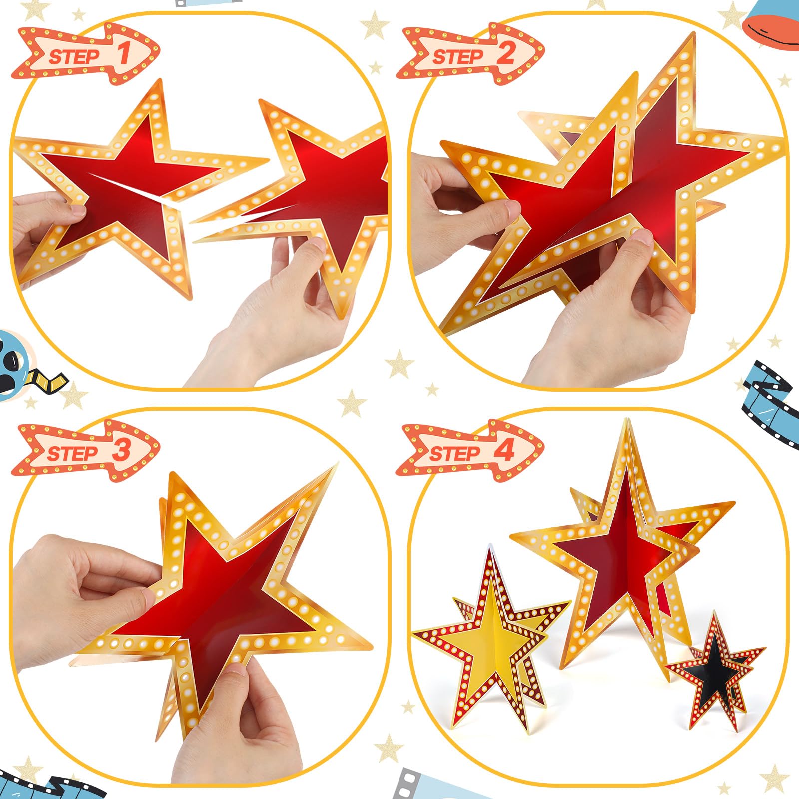 Sinload 45 Pcs 3D Glitter Star Decorations – 3 Sizes for Back-to-School, Graduation, and Party Tables