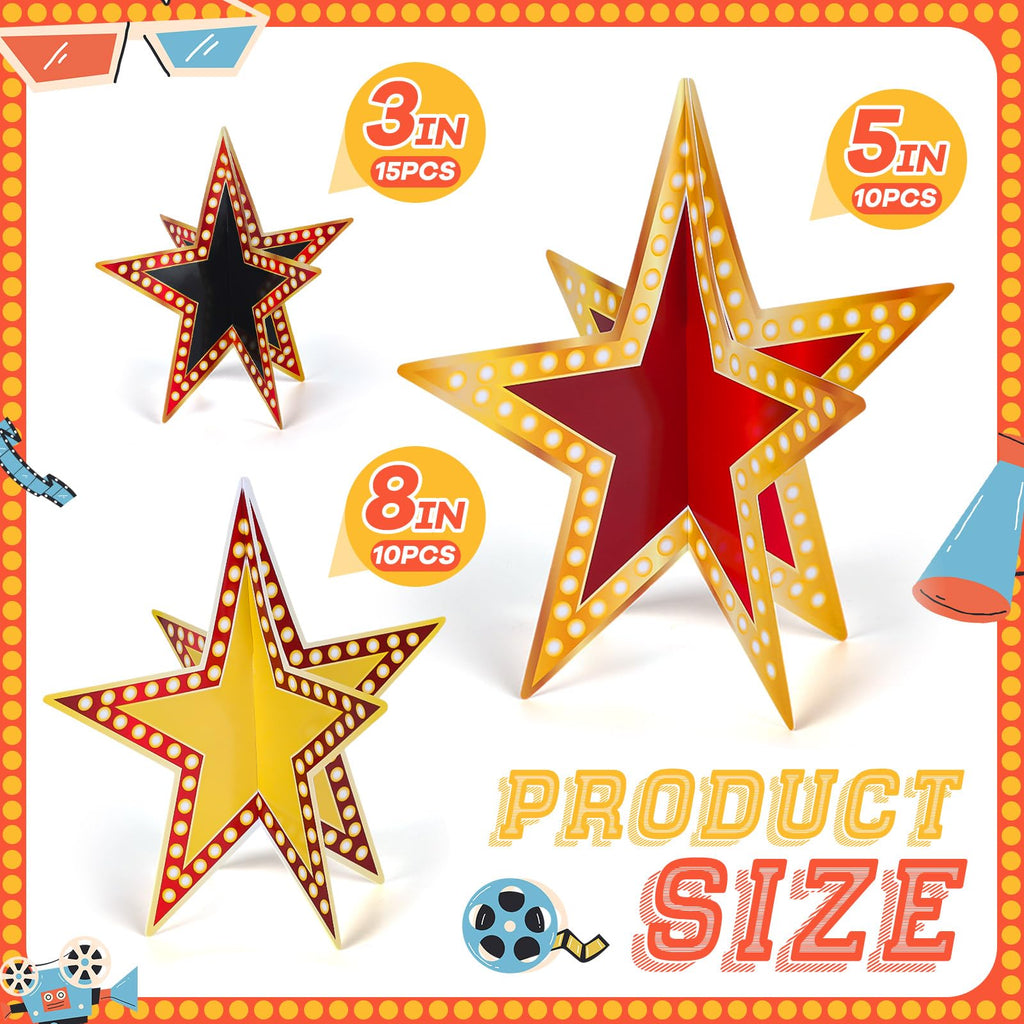Sinload 45 Pcs 3D Glitter Star Decorations – 3 Sizes for Back-to-School, Graduation, and Party Tables