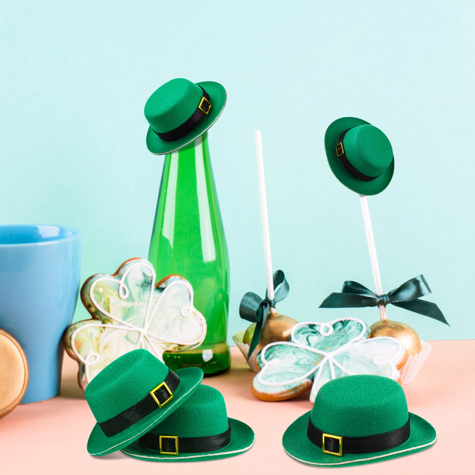 Sinmoe 24 Pcs St. Patrick's Day Mini Hat with Buckle – Green EVA Craft Hats for Dolls & Party Decorations