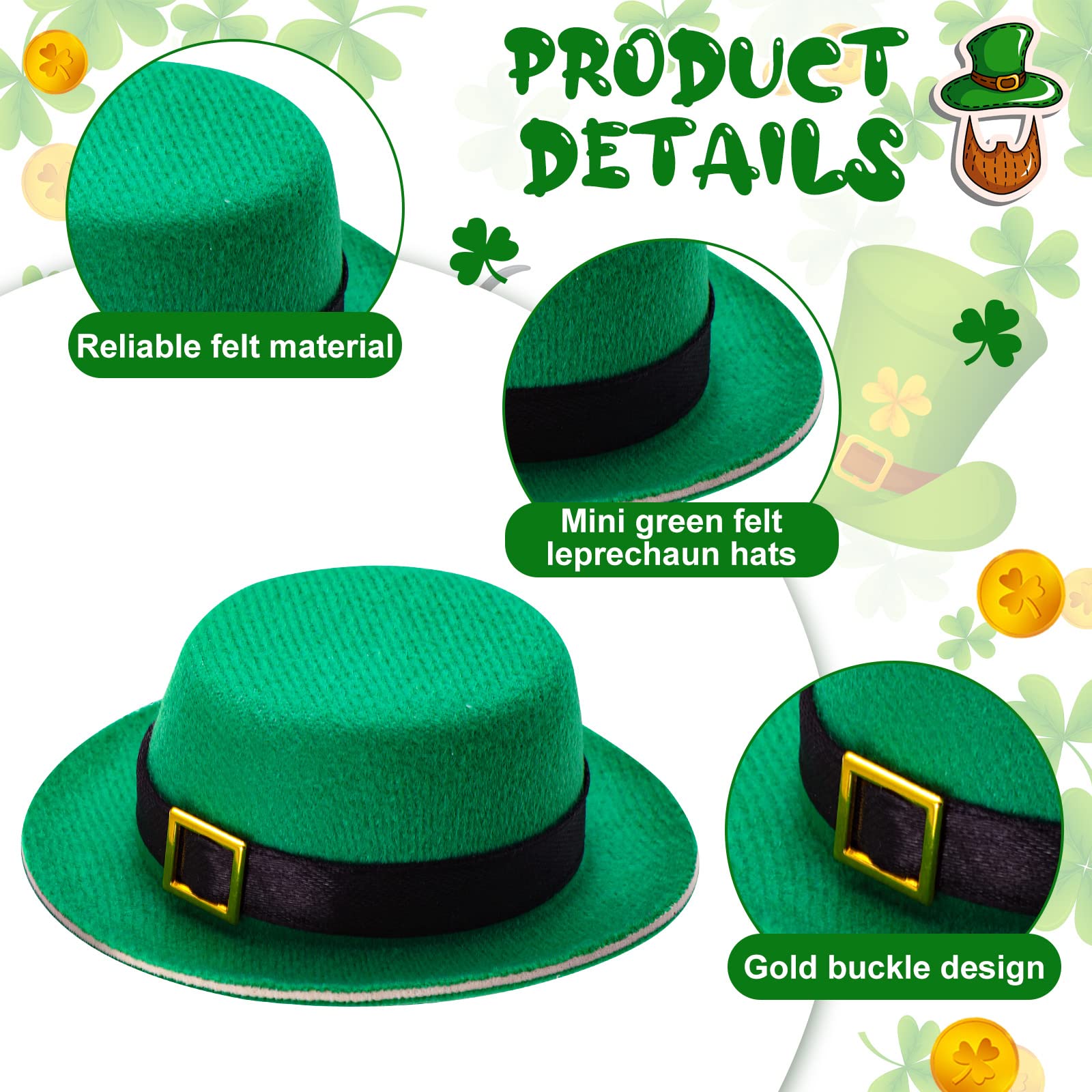 Sinmoe 24 Pcs St. Patrick's Day Mini Hat with Buckle – Green EVA Craft Hats for Dolls & Party Decorations