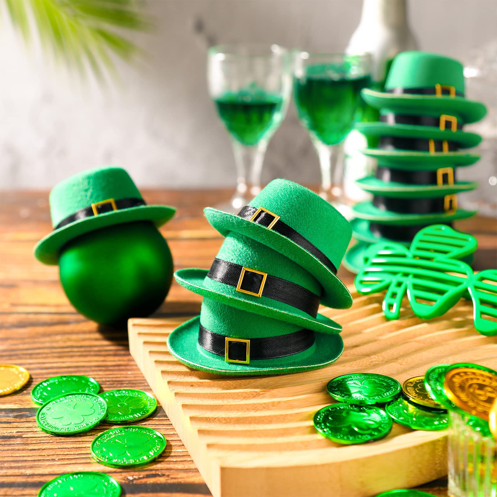Sinmoe 24 Pcs St. Patrick's Day Mini Hat with Buckle – Green EVA Craft Hats for Dolls & Party Decorations