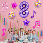 Siznkore 9 Pcs Kpop Birthday Decorations – Purple 32in Number 8 & Music Note Balloons