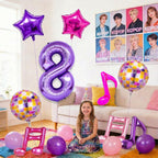 Siznkore 9 Pcs Kpop Birthday Decorations – Purple 32in Number 8 & Music Note Balloons