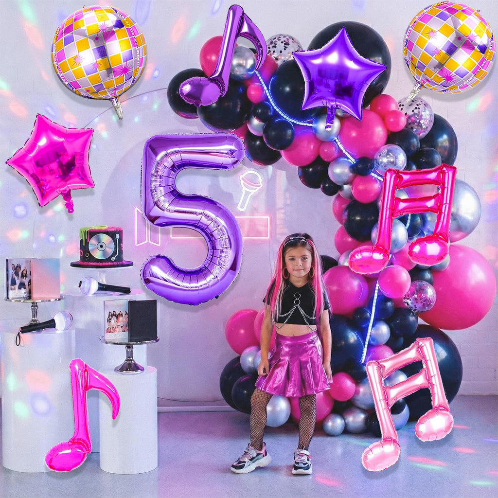 Siznkore 9 Pcs Kpop Birthday Decorations – 32in Number 5 Balloon & Music Balloons