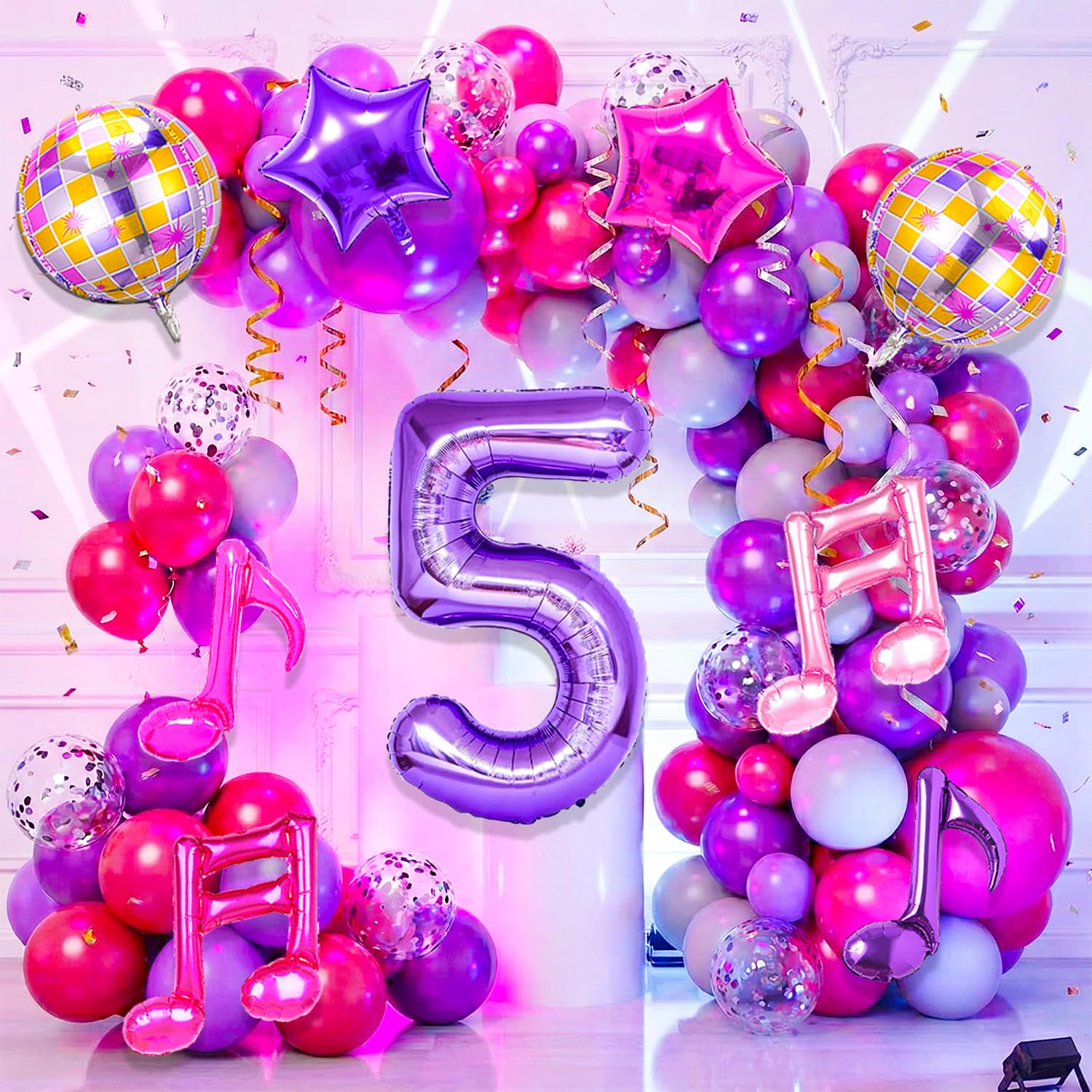 Siznkore 9 Pcs Kpop Birthday Decorations – 32in Number 5 Balloon & Music Balloons