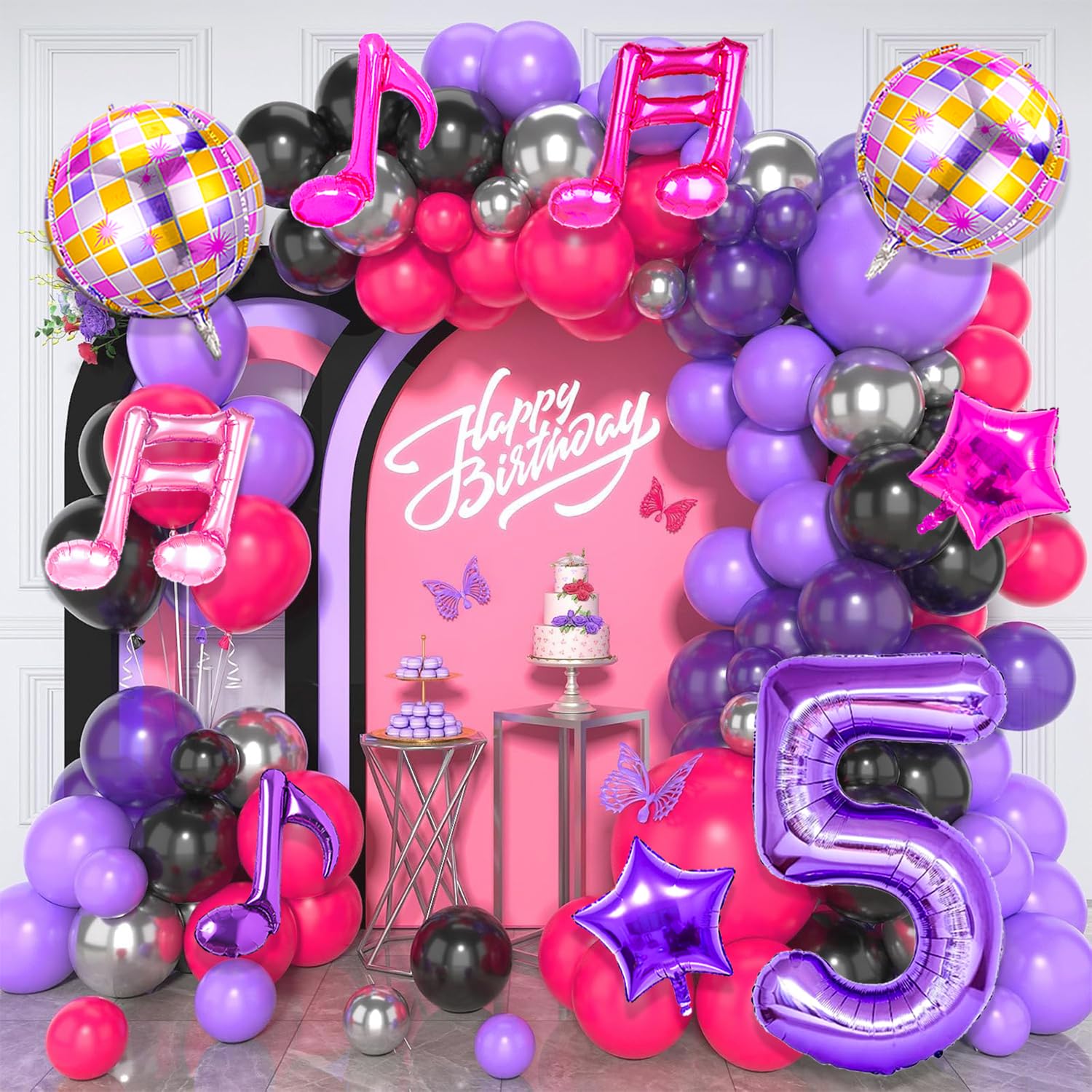 Siznkore 9 Pcs Kpop Birthday Decorations – 32in Number 5 Balloon & Music Balloons
