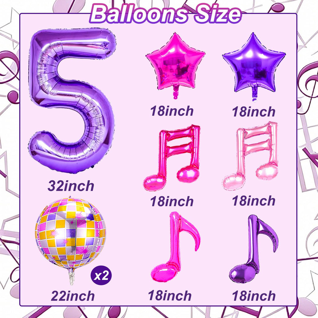 Siznkore 9 Pcs Kpop Birthday Decorations – 32in Number 5 Balloon & Music Balloons
