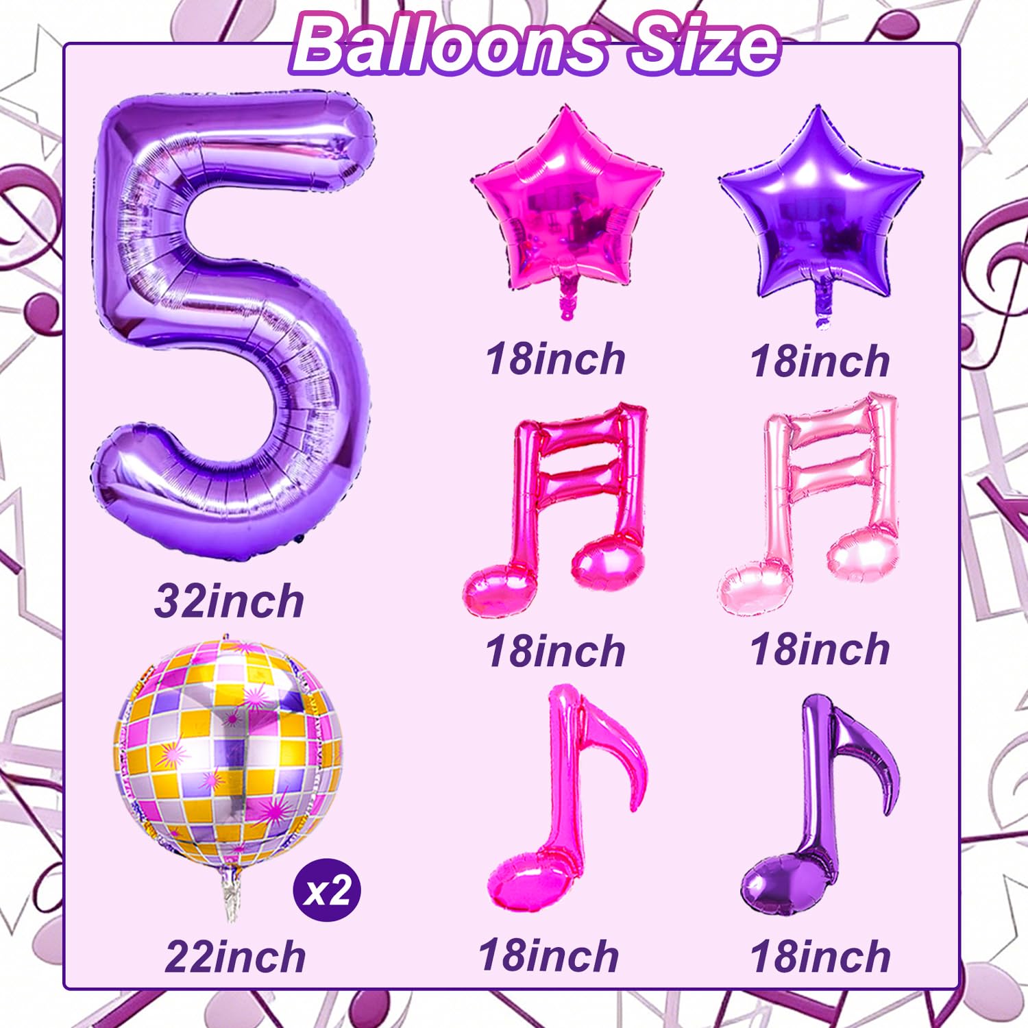 Siznkore 9 Pcs Kpop Birthday Decorations – 32in Number 5 Balloon & Music Balloons