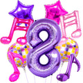 Siznkore 9 Pcs Kpop Birthday Decorations – Purple 32in Number 8 & Music Note Balloons