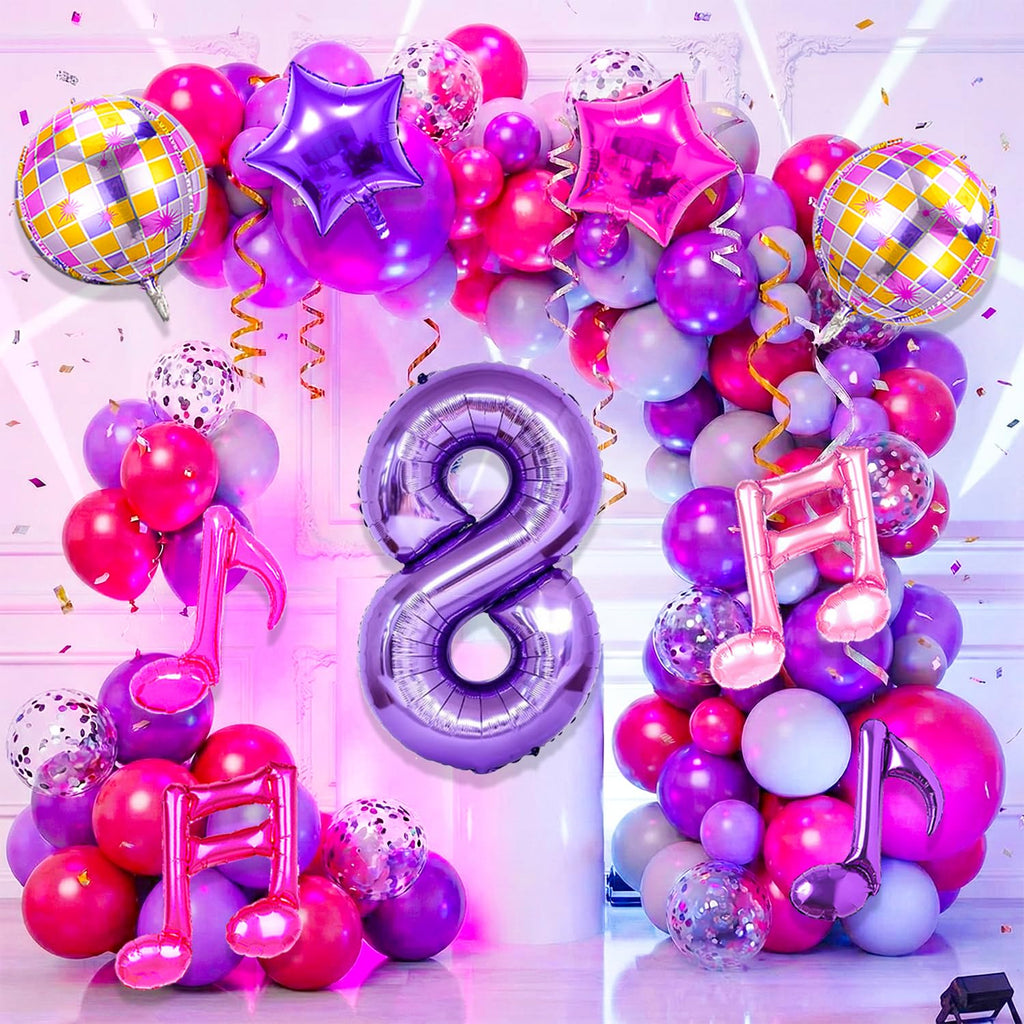 Siznkore 9 Pcs Kpop Birthday Decorations – Purple 32in Number 8 & Music Note Balloons