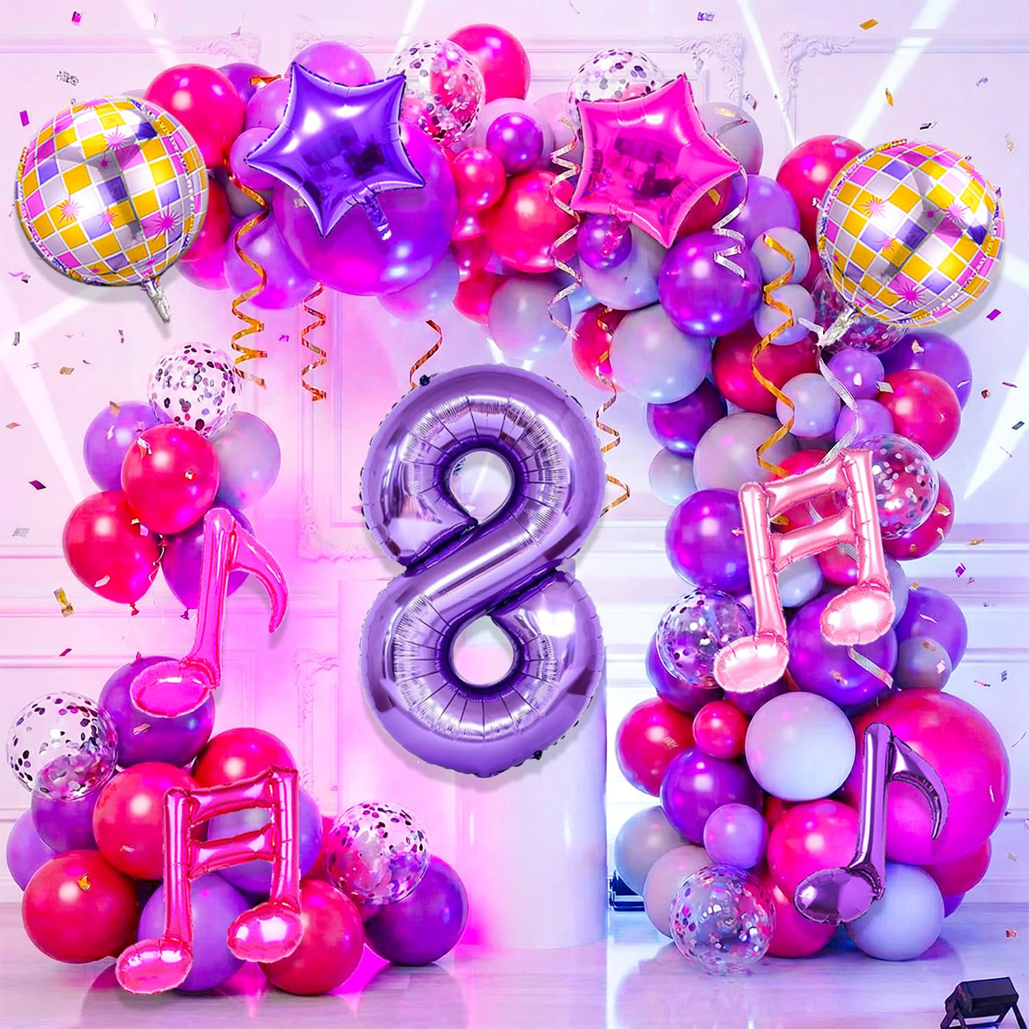 Siznkore 9 Pcs Kpop Birthday Decorations – Purple 32in Number 8 & Music Note Balloons