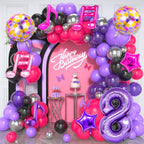 Siznkore 9 Pcs Kpop Birthday Decorations – Purple 32in Number 8 & Music Note Balloons