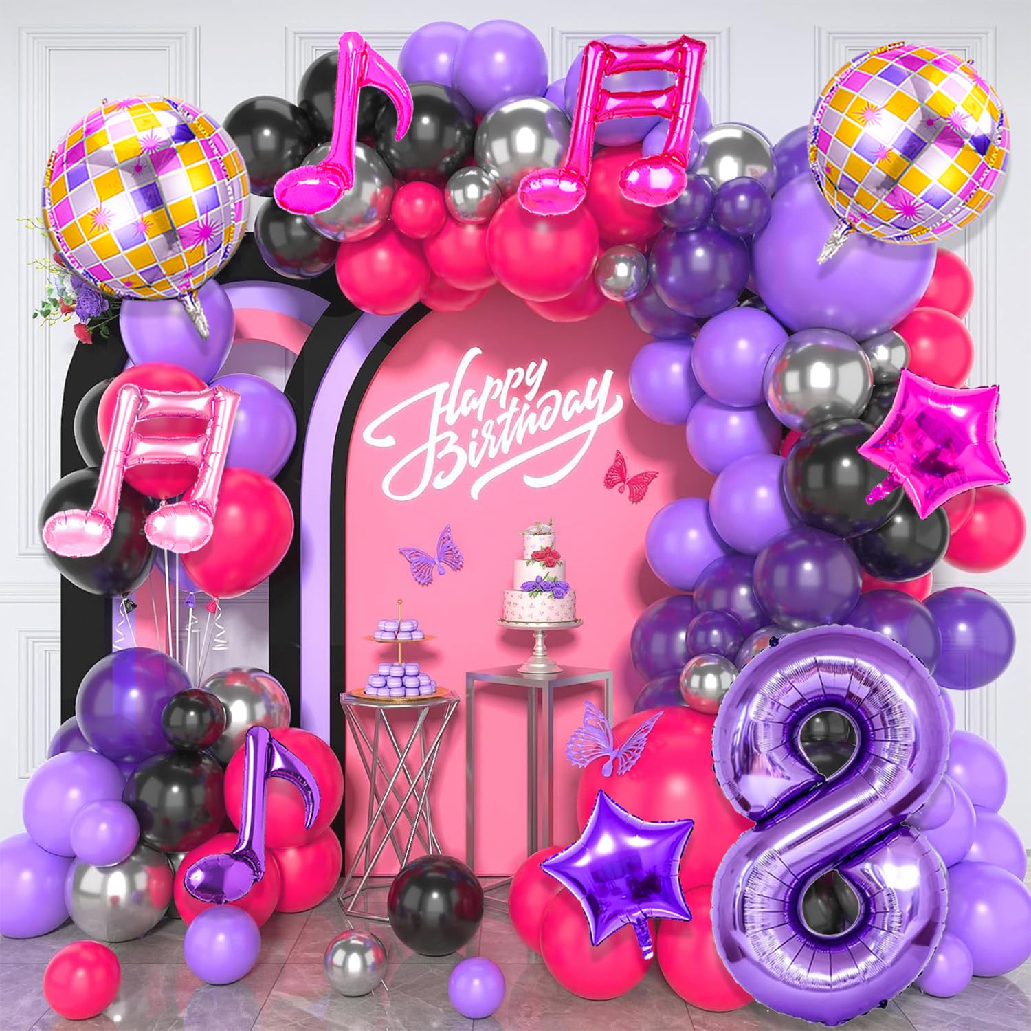 Siznkore 9 Pcs Kpop Birthday Decorations – Purple 32in Number 8 & Music Note Balloons