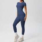 Skin-friendly Sports Set - European and American Style, Solid Color T-shirt, Stretchable Yoga Pants, High Waist Workout Suit for Women