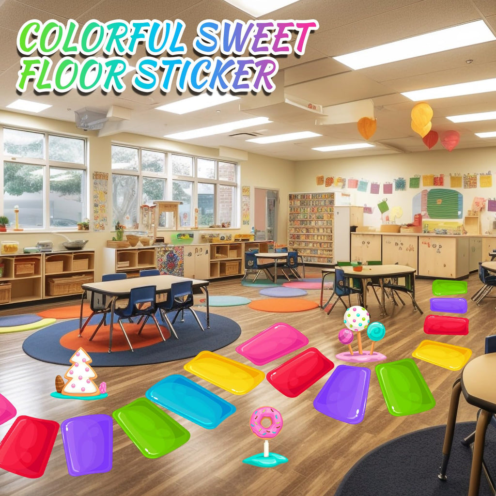 Skyygemm Candy Themed Floor Stickers – 30 Pcs, 16.1 x 10.2 in | Colorful PVC Party Floor Decals
