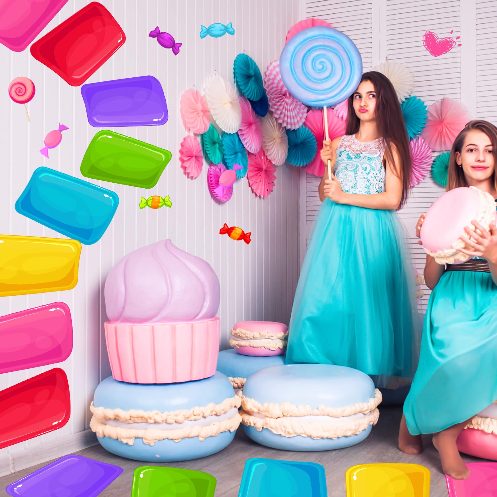 Skyygemm Candy Themed Floor Stickers – 30 Pcs, 16.1 x 10.2 in | Colorful PVC Party Floor Decals