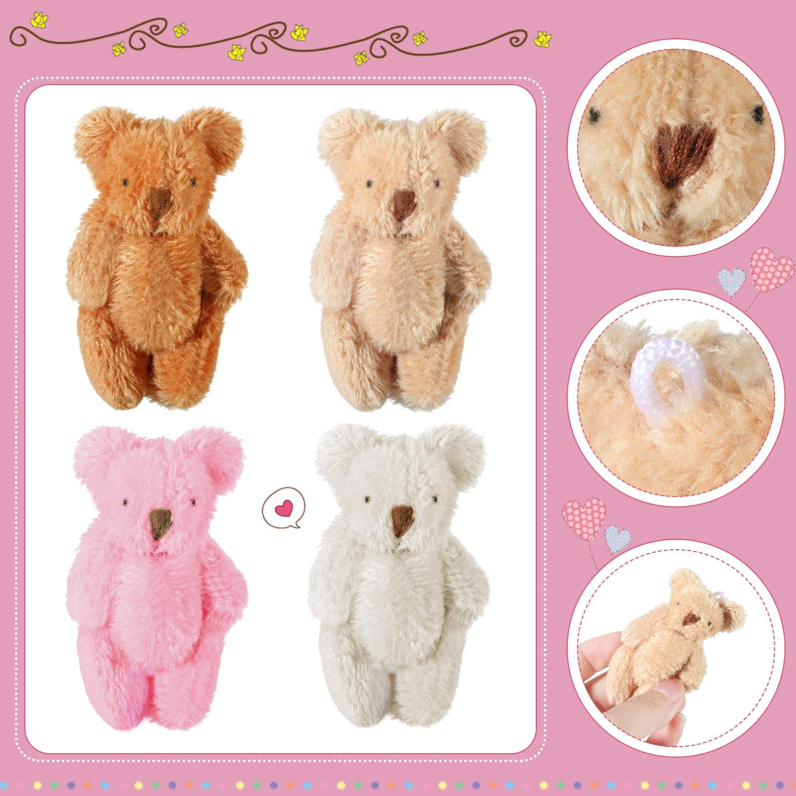 Skylety 32-Piece Mini Bear Plush Toy Set – 2.36-Inch Tiny Bears for Cake, Weddings & Party Favors (4 Colors)