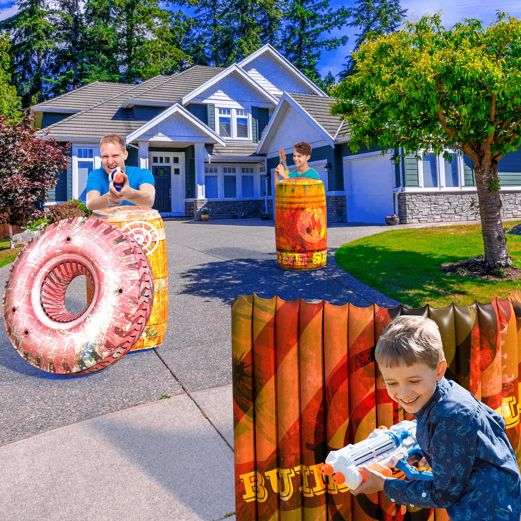 Skywin Inflatable Battle Bunkers – 4-Piece Obstacle Set for Play, Combat & Laser Tag (Orange)