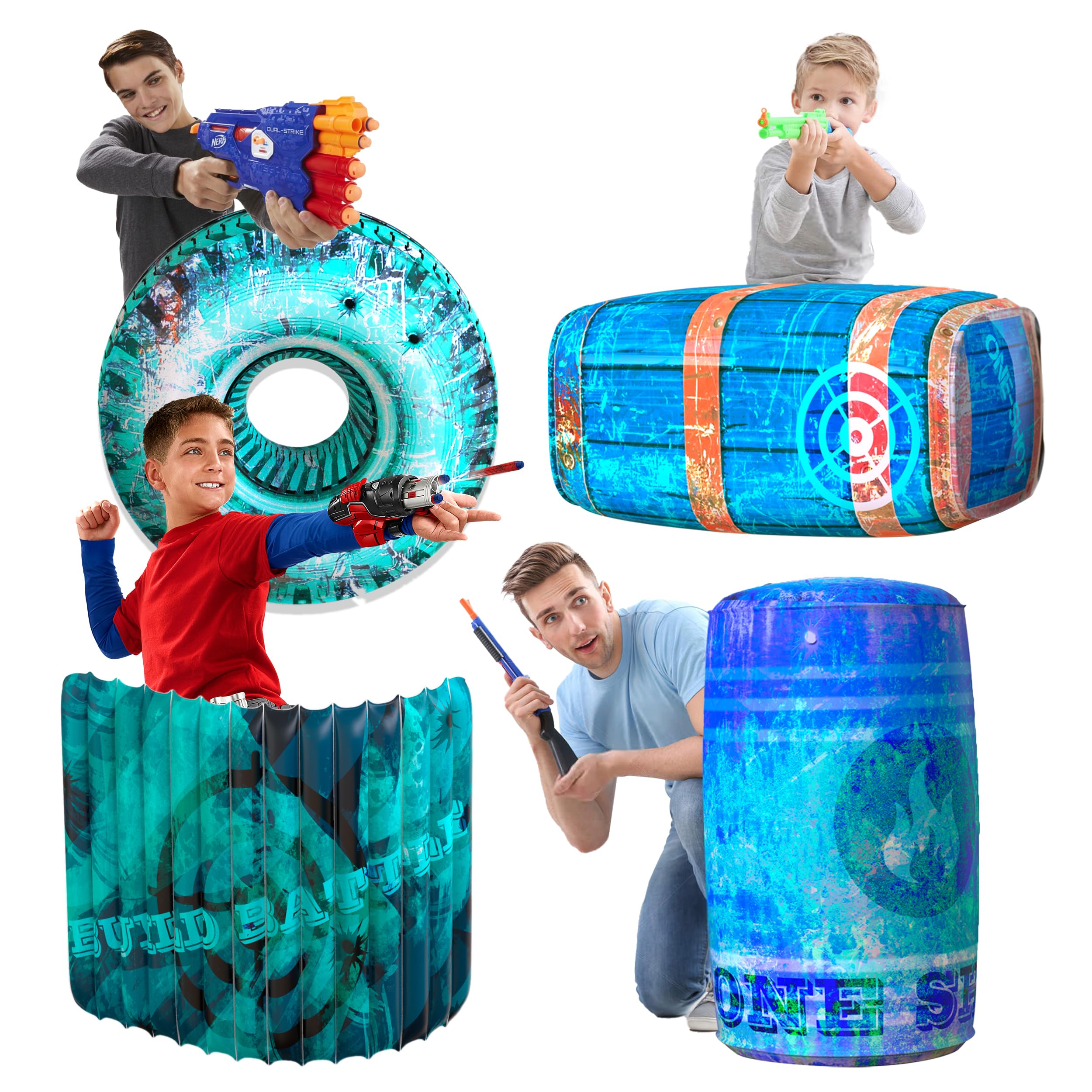 Skywin Inflatable Battle Bunkers – 4-Piece Blue Combat Obstacles for Laser Tag