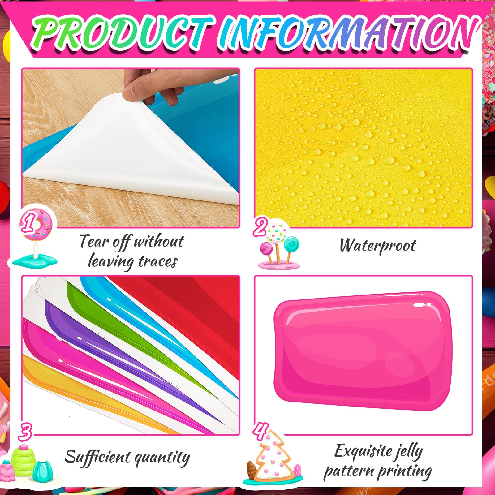 Skyygemm Bunte PVC-Bodenaufkleber im Süßigkeiten-Design (60 Stück, 30 x 20 cm) – Party- & Halloween-Deko