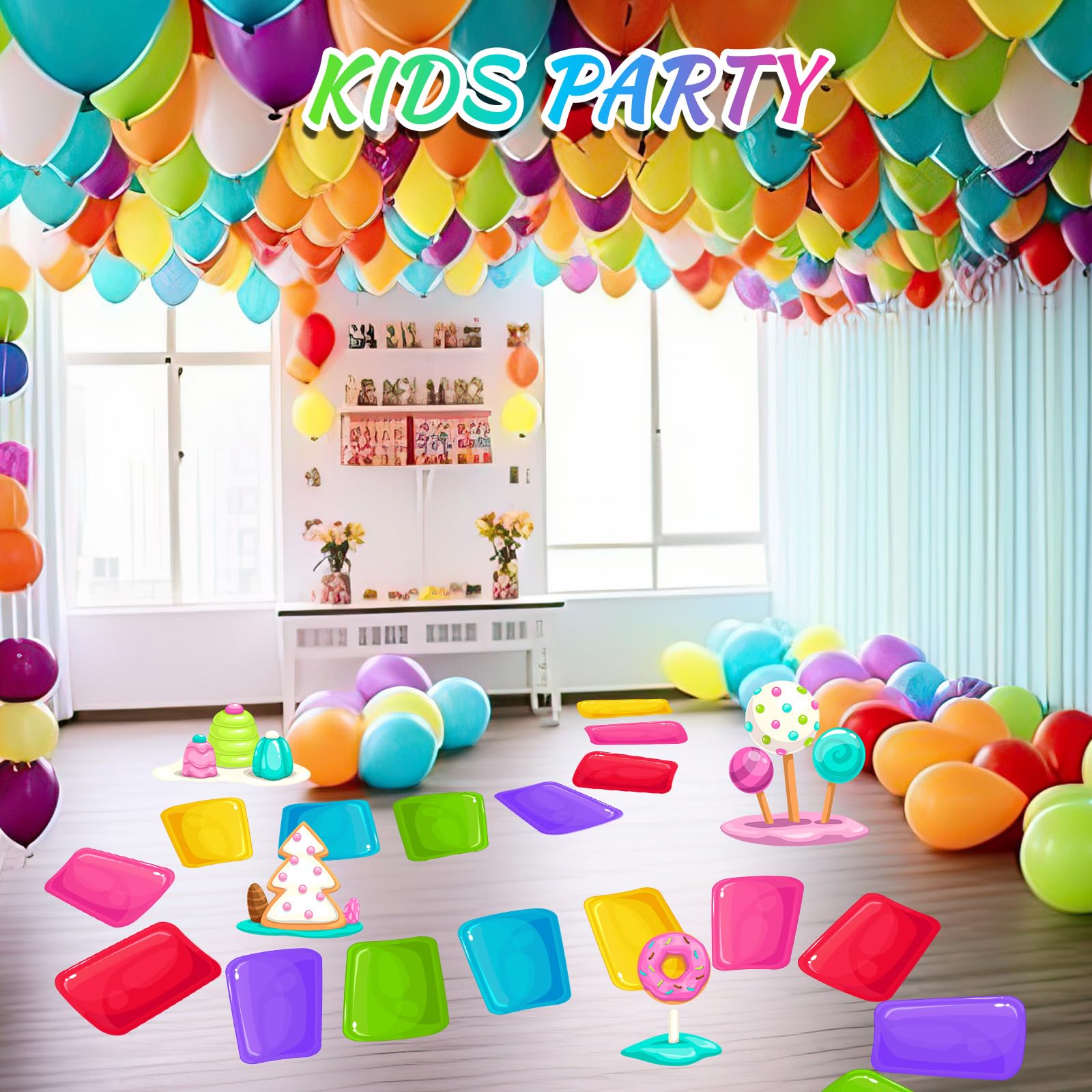 Skyygemm Bunte PVC-Bodenaufkleber im Süßigkeiten-Design (60 Stück, 30 x 20 cm) – Party- & Halloween-Deko