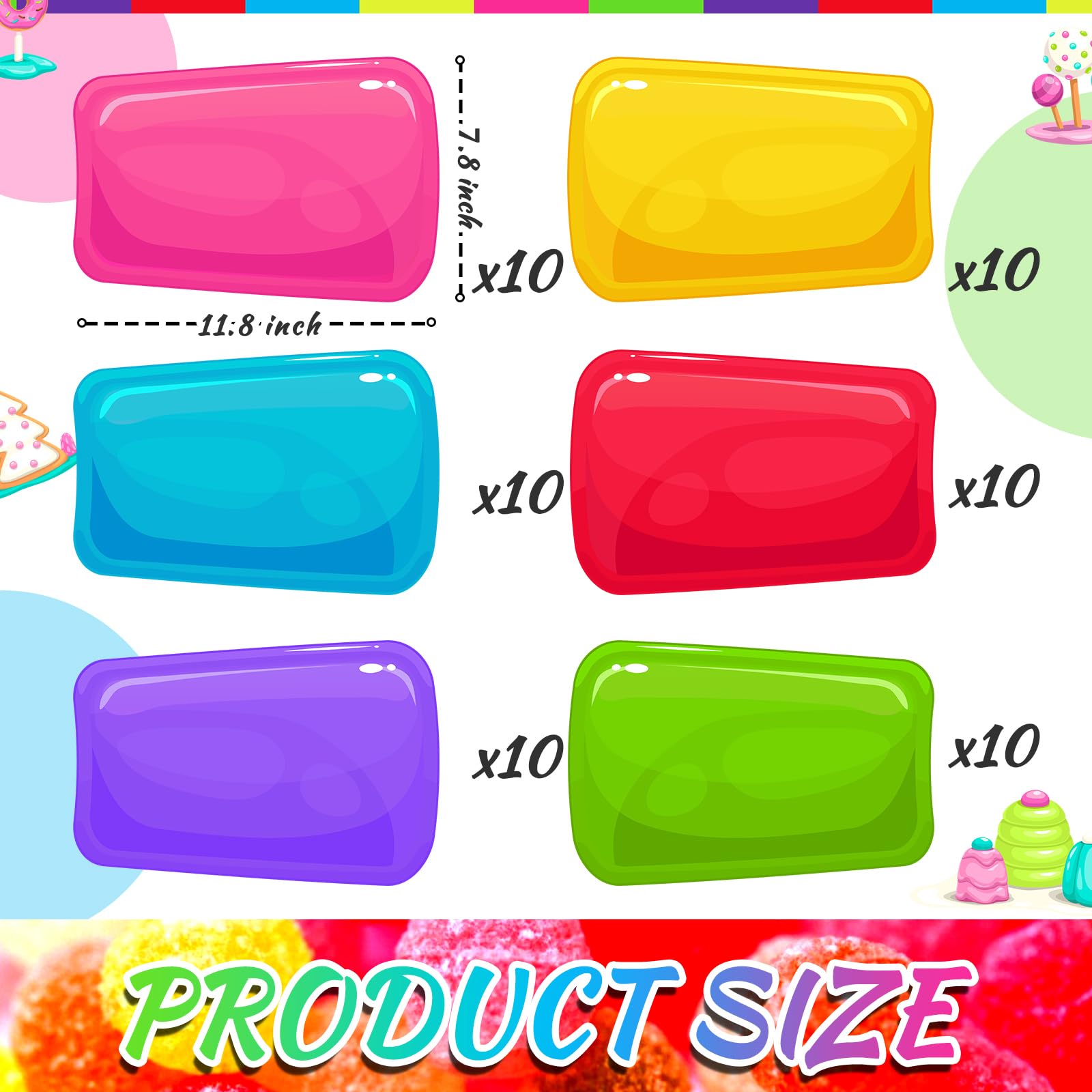 Skyygemm Bunte PVC-Bodenaufkleber im Süßigkeiten-Design (60 Stück, 30 x 20 cm) – Party- & Halloween-Deko