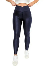Black Faux Leather Crossed Dip Waist Leggings
