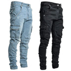 Slim Fit Cargo Jeans – Washed Denim Multi-Pocket Streetwear