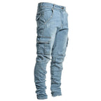Slim Fit Cargo Jeans – Washed Denim Multi-Pocket Streetwear