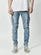 Slim Fit Cargo Jeans – Washed Denim Multi-Pocket Streetwear