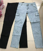 Slim Fit Cargo Jeans – Washed Denim Multi-Pocket Streetwear